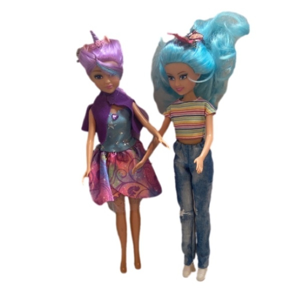 Zuru Sparkle Girlz Unicorn Princess 12" Winter Doll Purple Blue Hair Lot Of 2